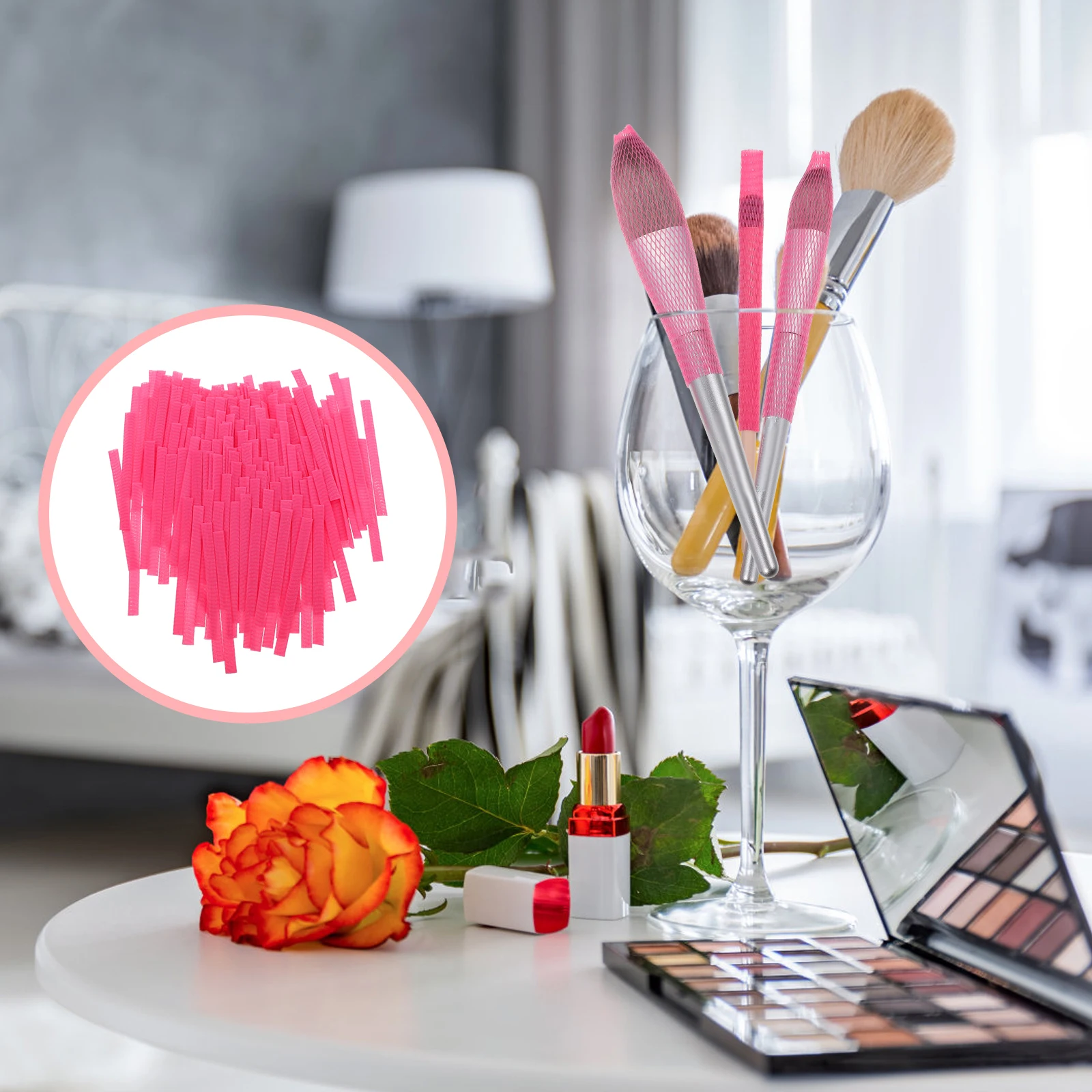 

150 Pcs Bristle Protective Cover Makeup Brush Mesh Covers Tool Protector Nets Rosy Travel