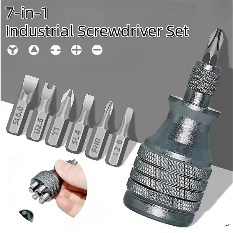 

Precision Mini Screwdriver Set with 1/4 Inch Magnetic Tip 7 in 1 Multi Bit Steel Hand Tool for Electronics Repair