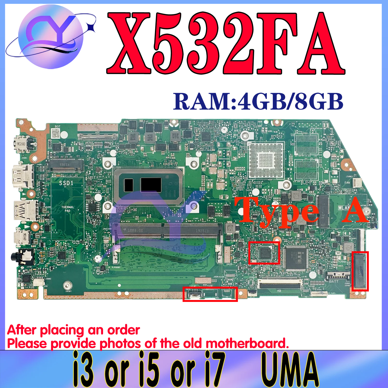 

X532FA X531FA Mainboard For ASUS X532FL X532FLC X532FAC X532F X531F S531F K531F V531F S532F K532F V532F Laptop Motherboard