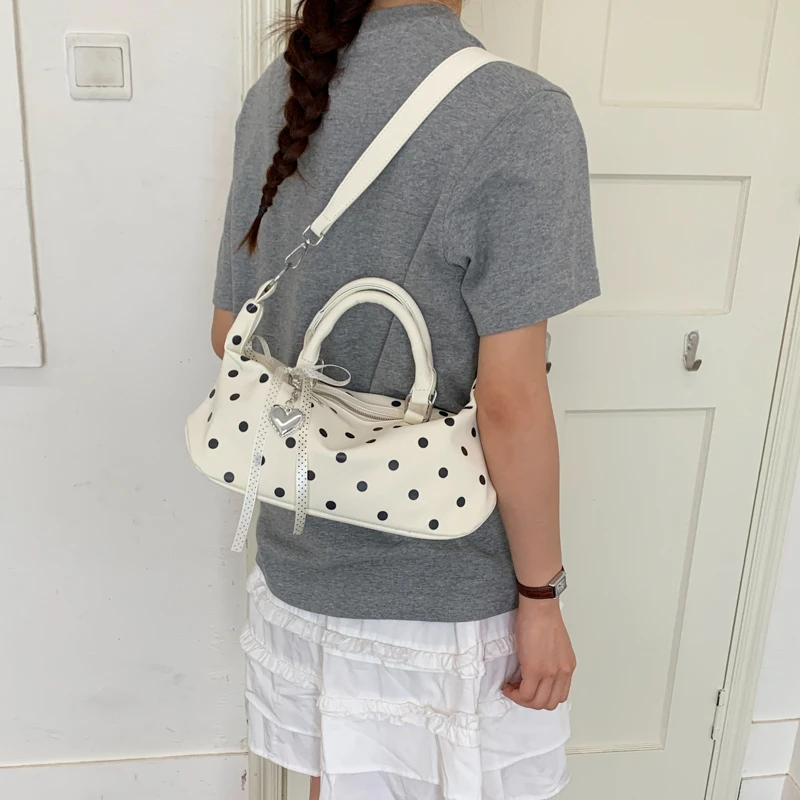 

Fashion Creative Polka Dot Solid Color PU Youth Shoulder Bags for Women High Quality Super Cool Sewing Thread Crossbody Bags