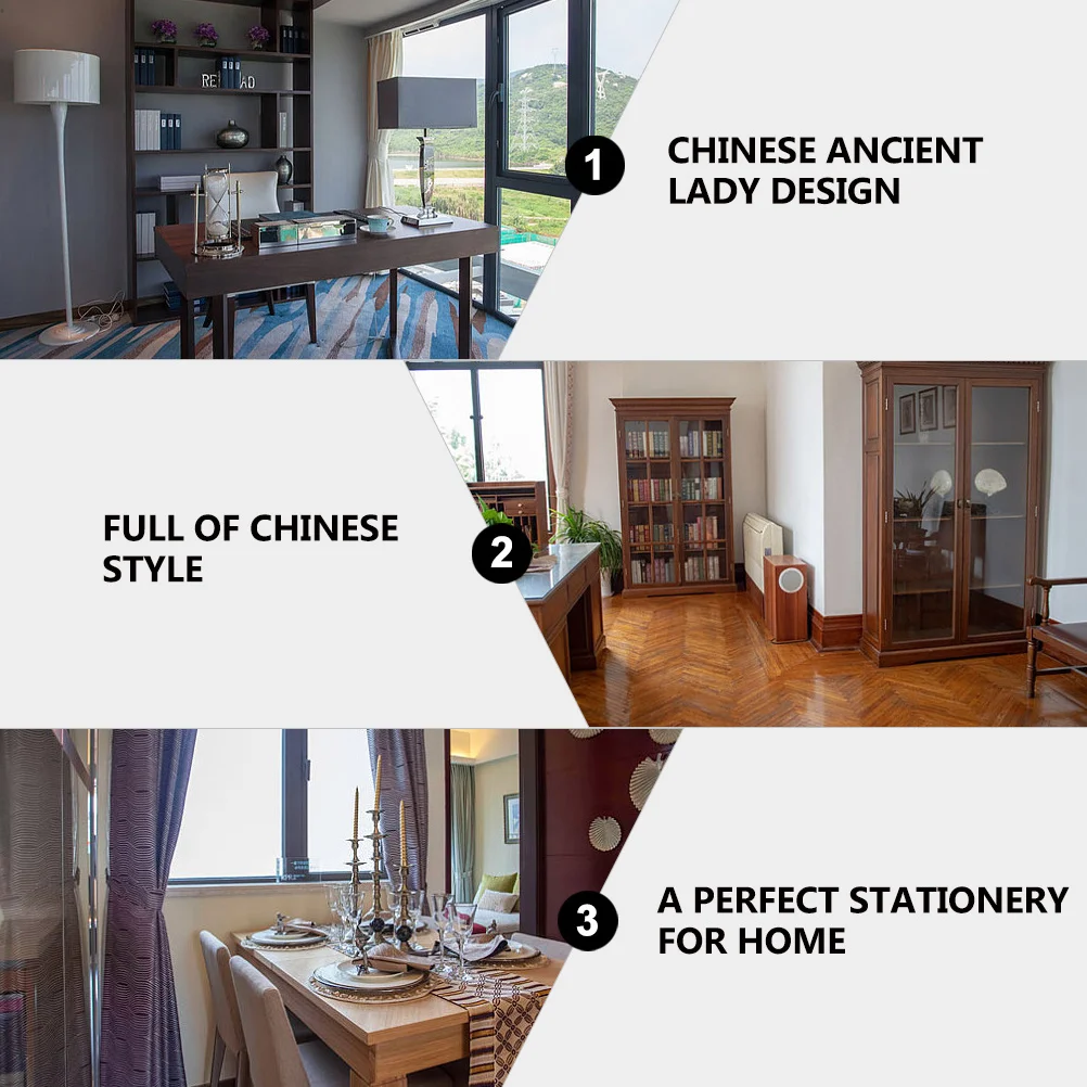 

1Pcs Brass Chinese Ancient Lady Sculpture Brush Pen Holder Office Stationery Calligraphy Pen Rack Desktop Ornament