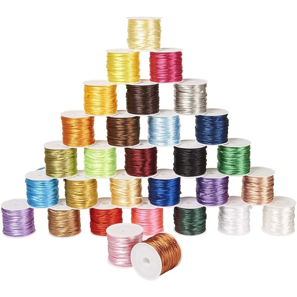 

328 Yards 2mm Satin Nylon Trim Cord 328 Yards Rattail Silk Cord Bracelet String Beading String for Necklace Macrame Friendship