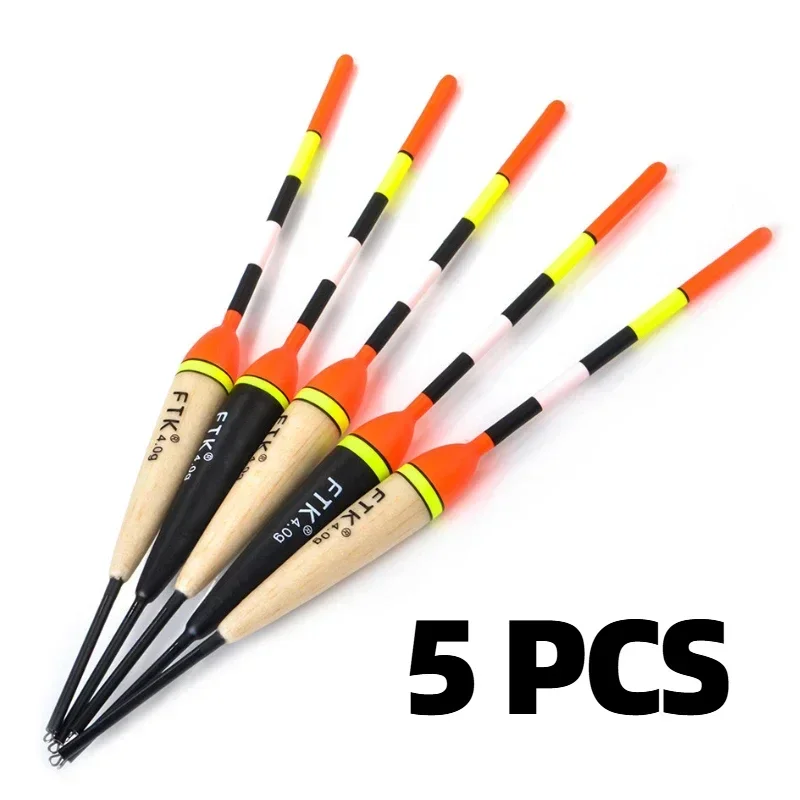 5PCS Fishing Float Barguzinsky Fir Float Bobber Vertical Buoy 2g-5g Float Set Stopper Peche Accessories