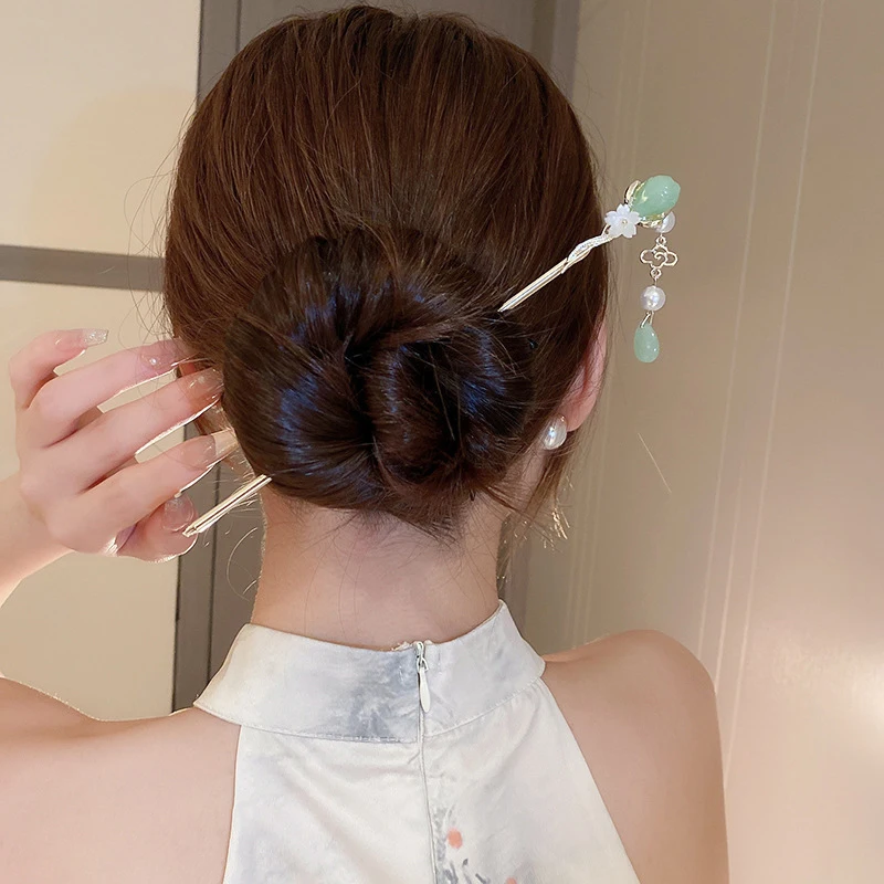 Vintage Flower Pearl Tassel Hairpin for Women Exquisite Chinese Style Hair Stick Sweet Elegant Versatile Hair Accessories Gift view 4