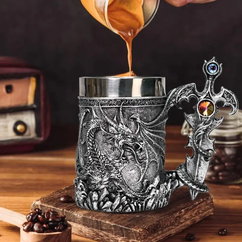 Dragons Coffee Mug 600ml Travel Mug With Medieval Dragon Pattern Vintage Coffee Mug For Beer Coffee Water Tea Hot Chocolate