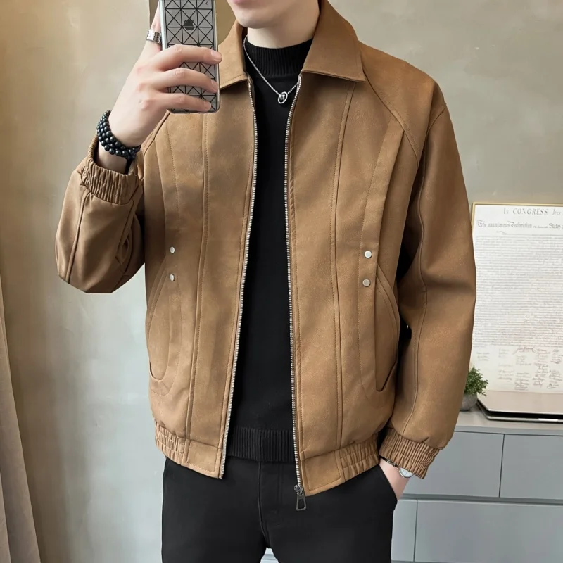 

Men Fashion Trend Young Handsome Versatile Leather Jackets Men's High Street Motorcycle Leather Jackets Pink Mens Leather Jacket