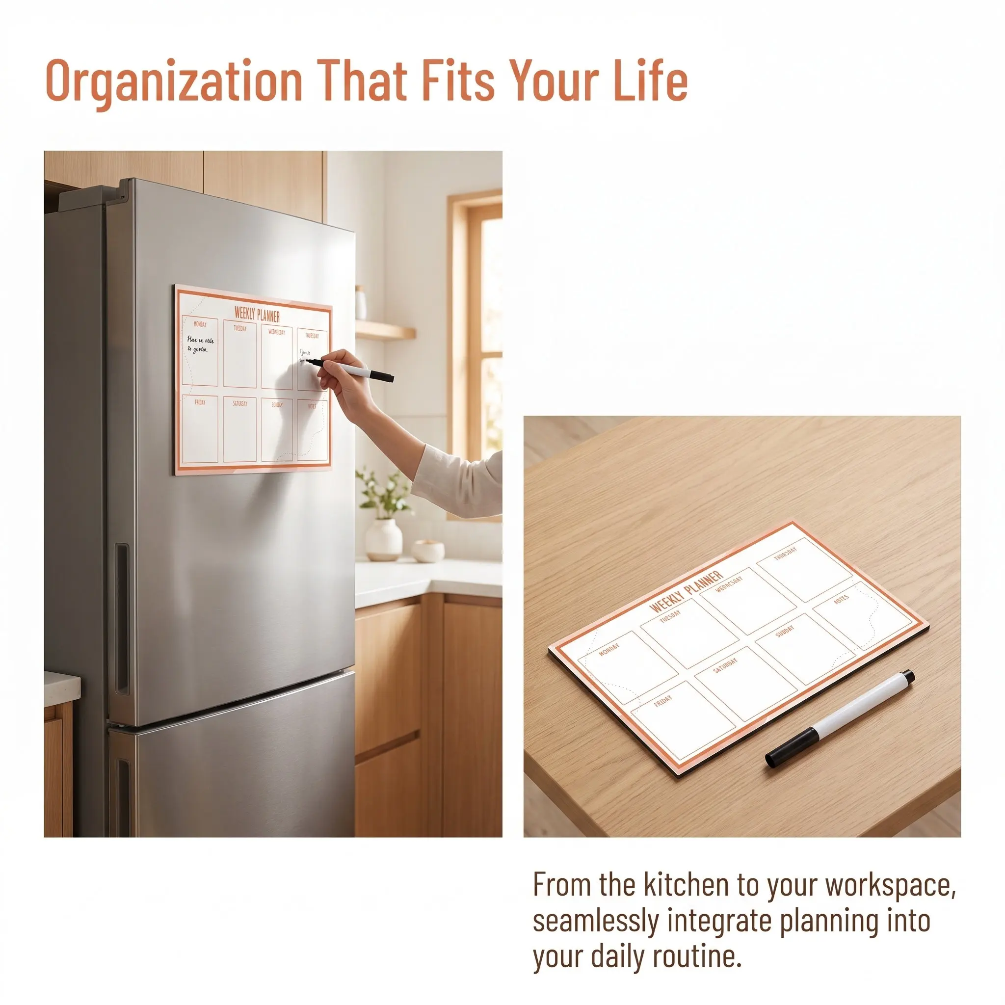 Adhesive Weekly Planner Whiteboard Dry Erase Reusable Time Management Tool for Creativity Doodling Wall Decoration