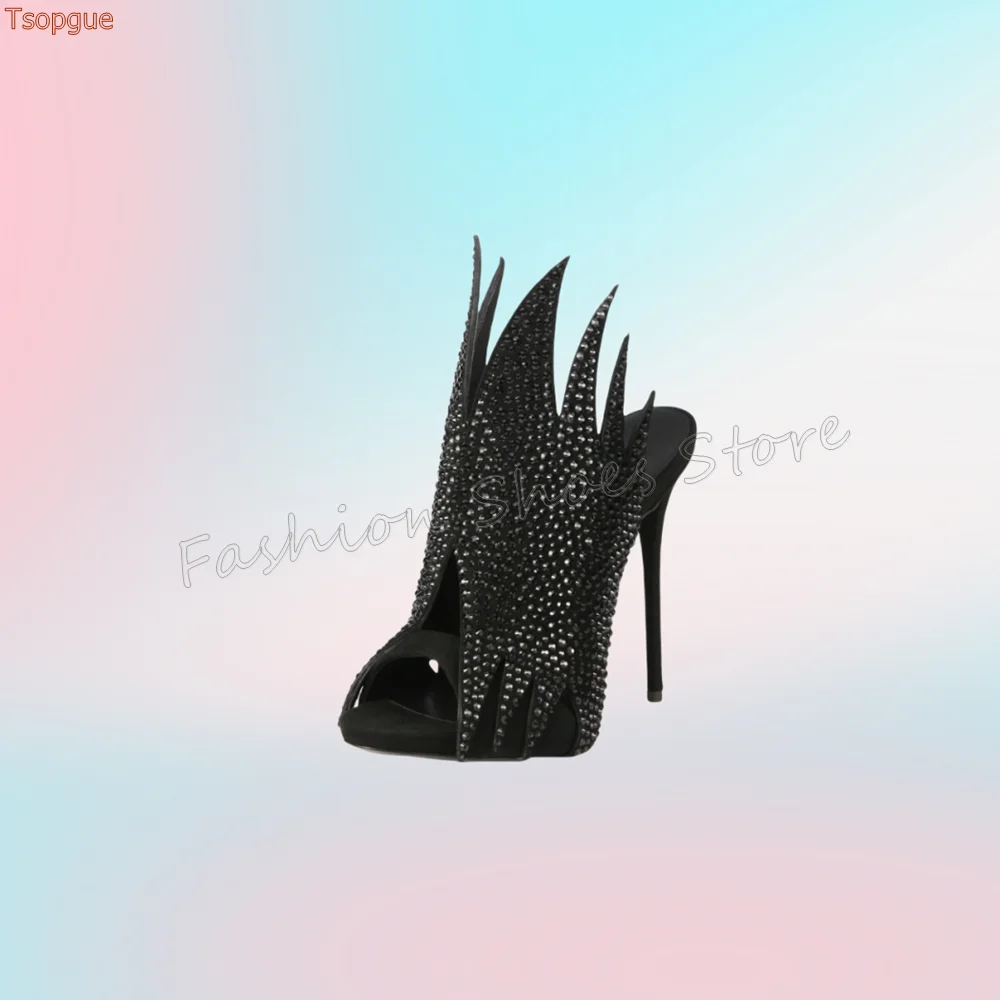 

Black Peep Toe Special Shape Crystal Slippers Thin High Heels High Heel Shoes for Women Heels Shoes 2025 Zapatos Para Mujere