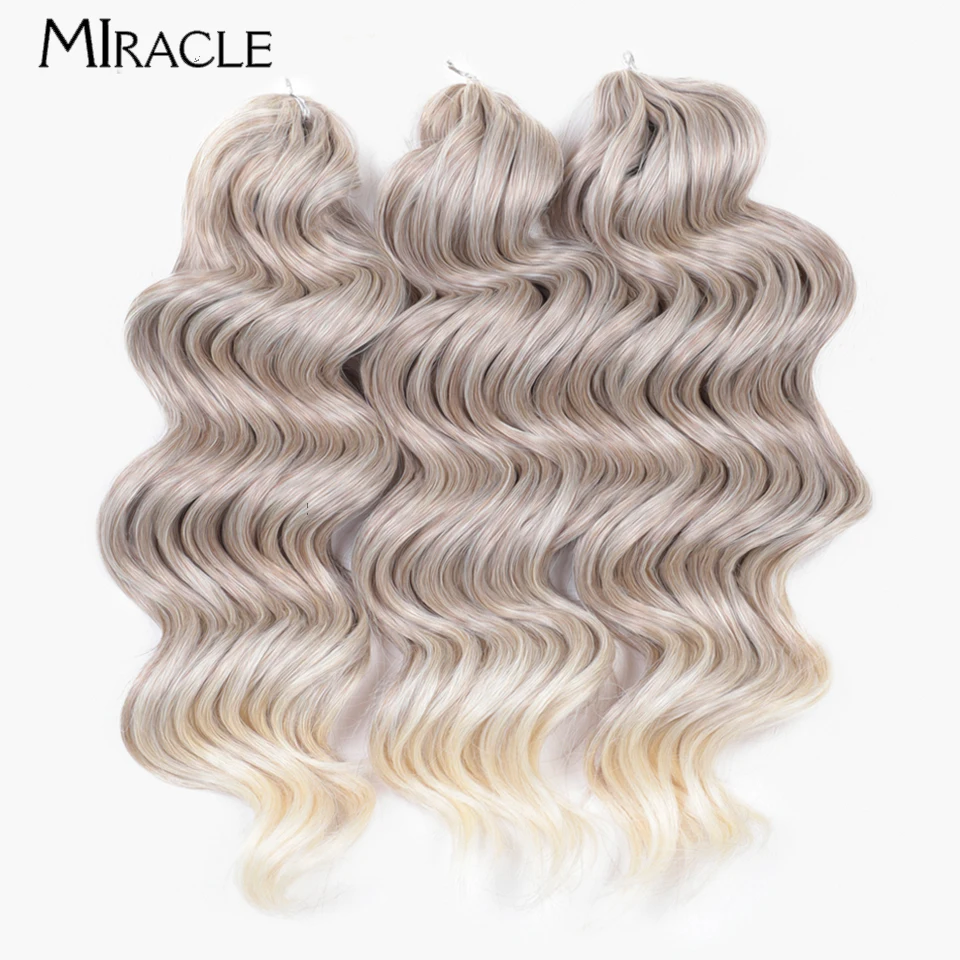 MIRACLE Diep Golvend Twist Gehaakt Haar Synthetisch Krullend Haar 3 STKS 16 Inch Gehaakte Vlechten Ombre Grijs Vlechten Hair Extensions