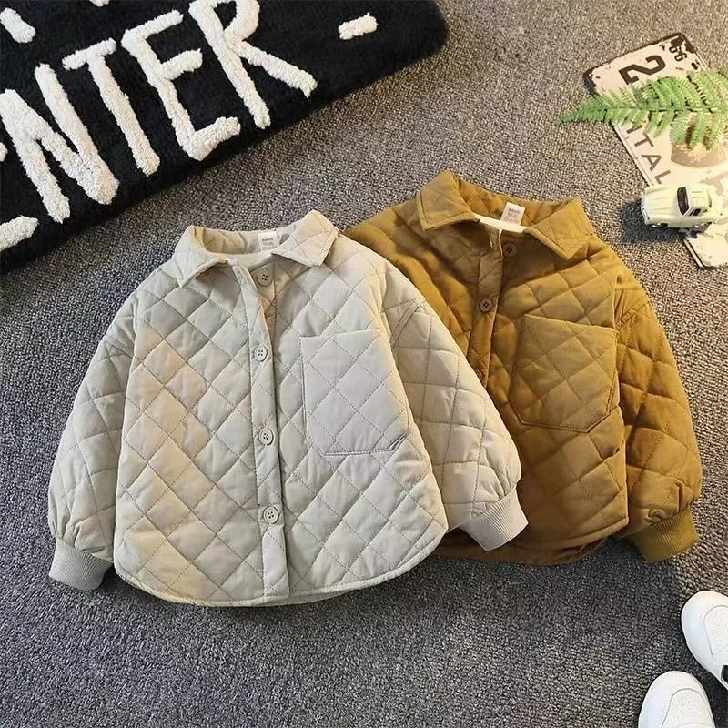 

Boys Thickened Warm Plaid Jacket 2025 New Product Boys Tops Pocket Fashion Cotton Clothing Fashion Handsome Children's Clothing