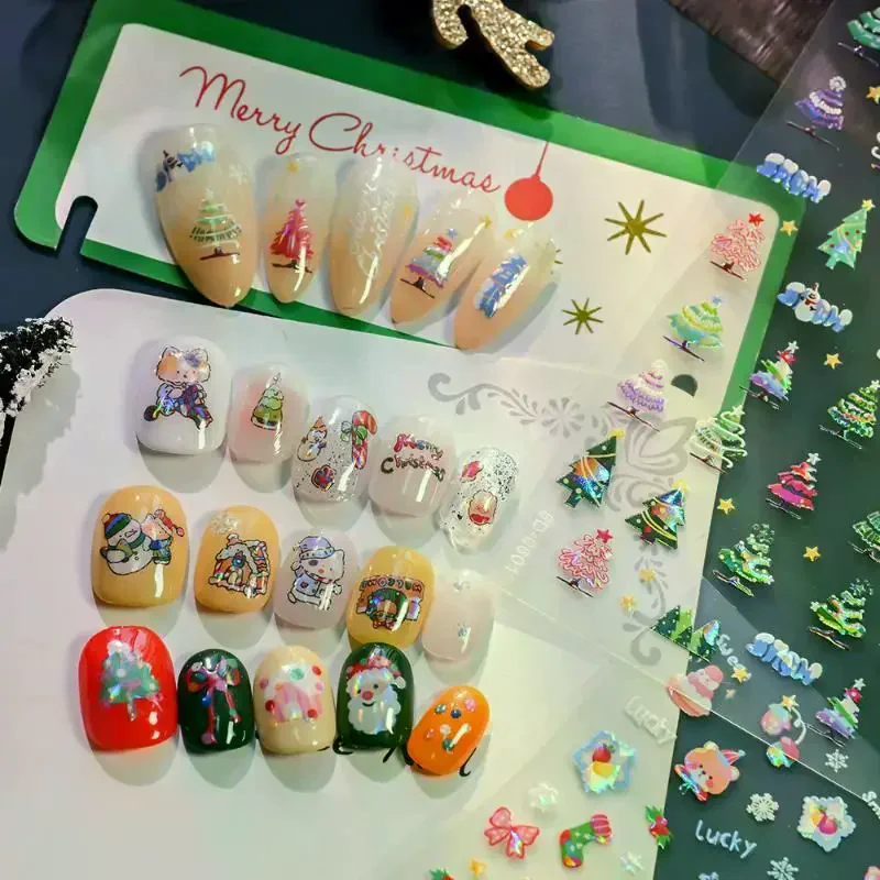 5D الليزر الإغاثة عيد الميلاد مسمار ملصقات الثلج سانتا كلوز الأيائل شجرة عيد الميلاد مسمار الشارات تنقش الشتاء عيد الميلاد مجموعة تشذيب الأظافر #2
