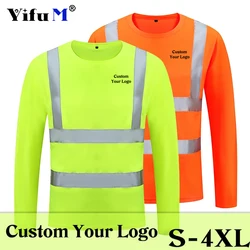 DIY Logo açık gömlek floresan yüksek görünürlük güvenlik iş uzun kollu yaz nefes iş yansıtıcı T-shirt hızlı kuru