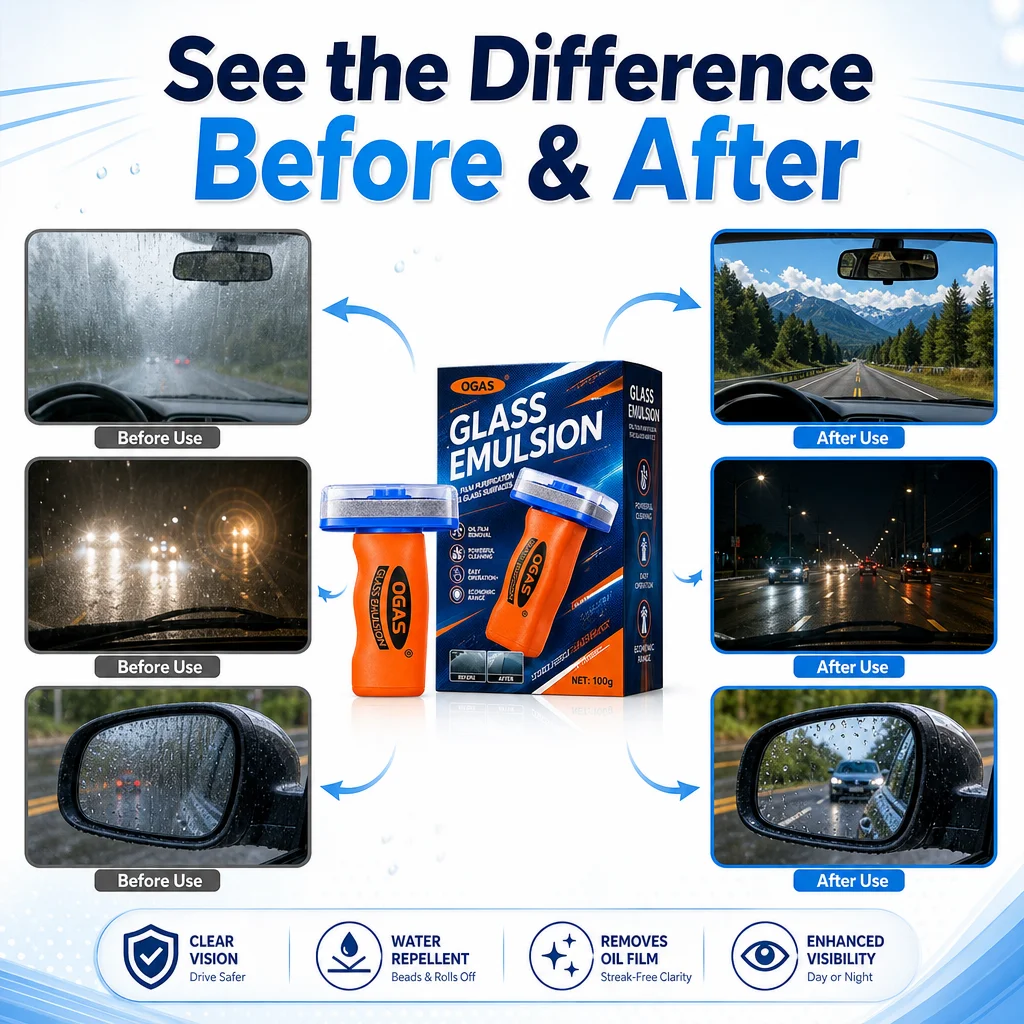 OGAS Car Glass Cleaning & Coating Kit 2-Step Windshield Oil Film Remover & Hydrophobic Nano Coating for All Car Glass Surfaces