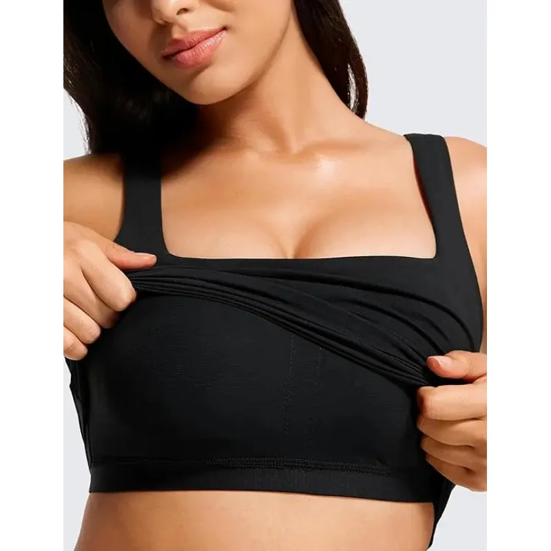 YOGA Women Square Neck Crop Tank Tops for Women - Workout Longline Sports Bras Padded Yoga Camisole