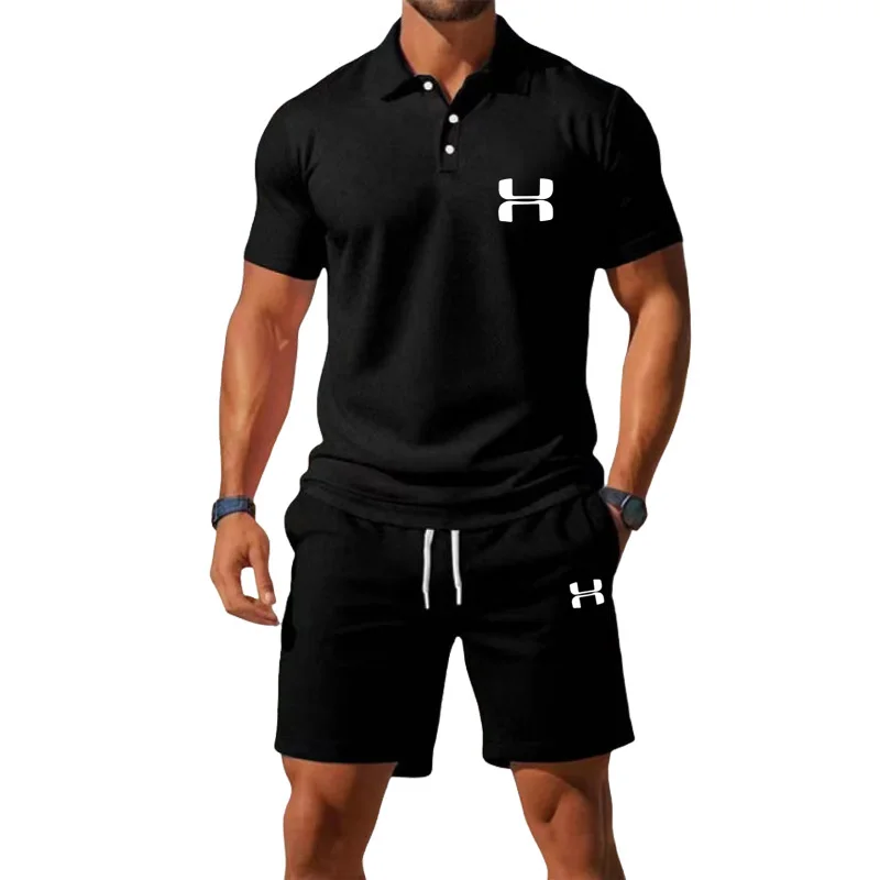 

2026 Summer Men's Quick-Drying Breathable Loose Lightweight Casual Half-Zip Polo Shirt Set Basketball Sports Two-Piece Set