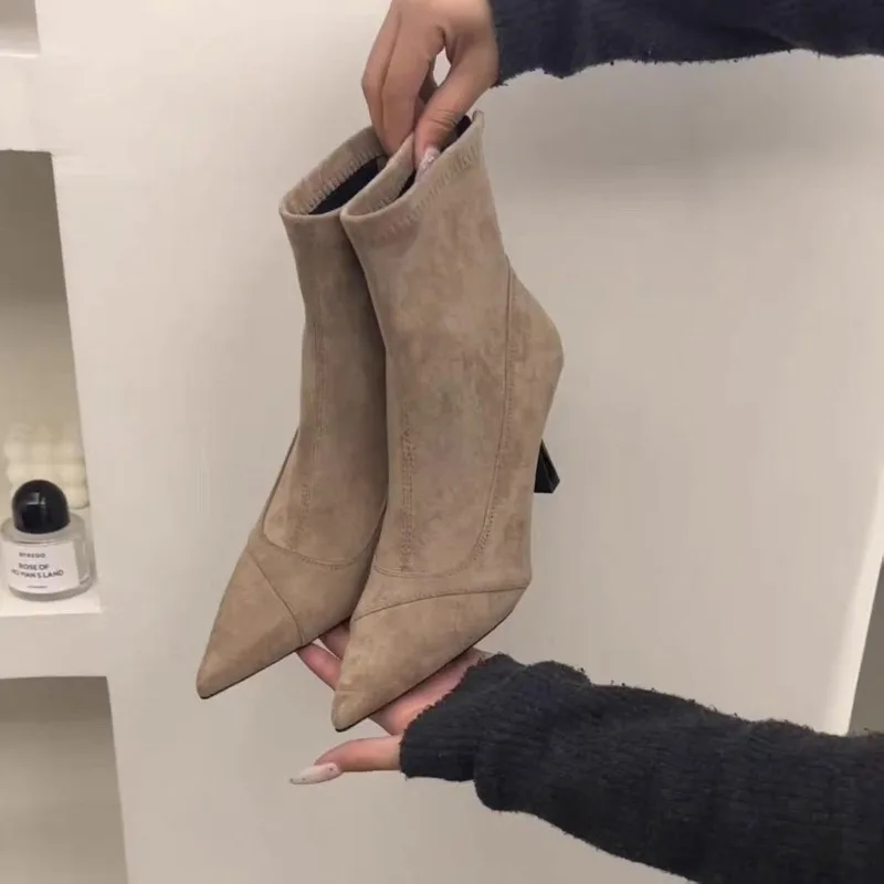 Feine Absätze Dehnbare Hochhackige Damen-Stiefeletten Frühjahr/Sommer 2026 Neuer Stil Spitze Kurze Stiefel