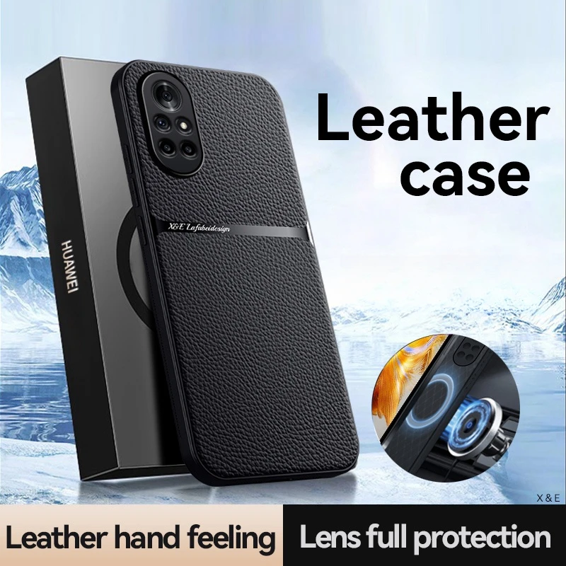 For Huawei Nova 8 Pro Case Leather Car Stand Magnetic Phone Case For Huawei Nova 8 NOVA 8Pro Soft Silicone Shockproof Back Cover