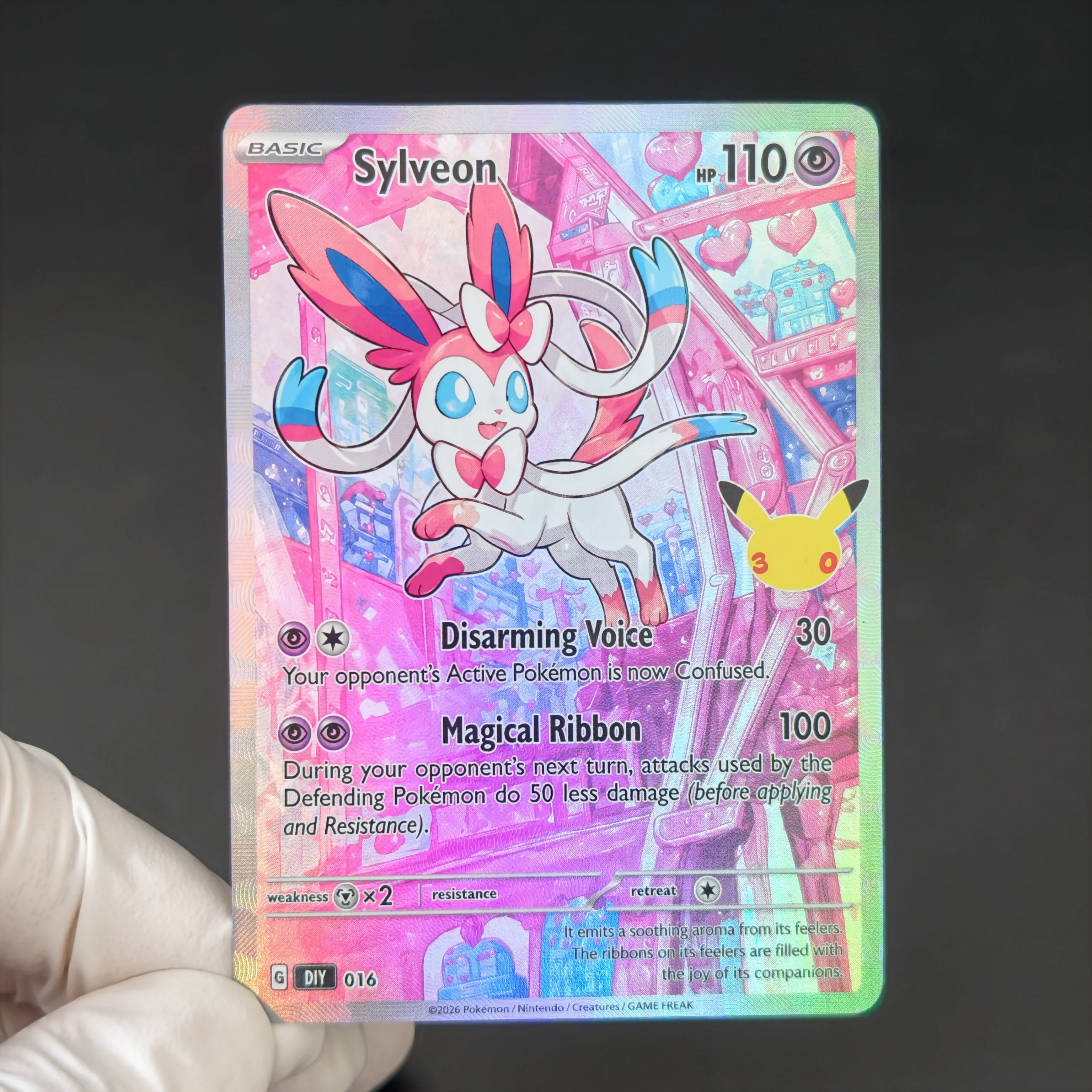 Proxy/PTCG Pokemon 30th Anniversary City Scenery Full Art Eeveelution Series Card Sylveon Glaceon Umbreon holo texture Cards view 6