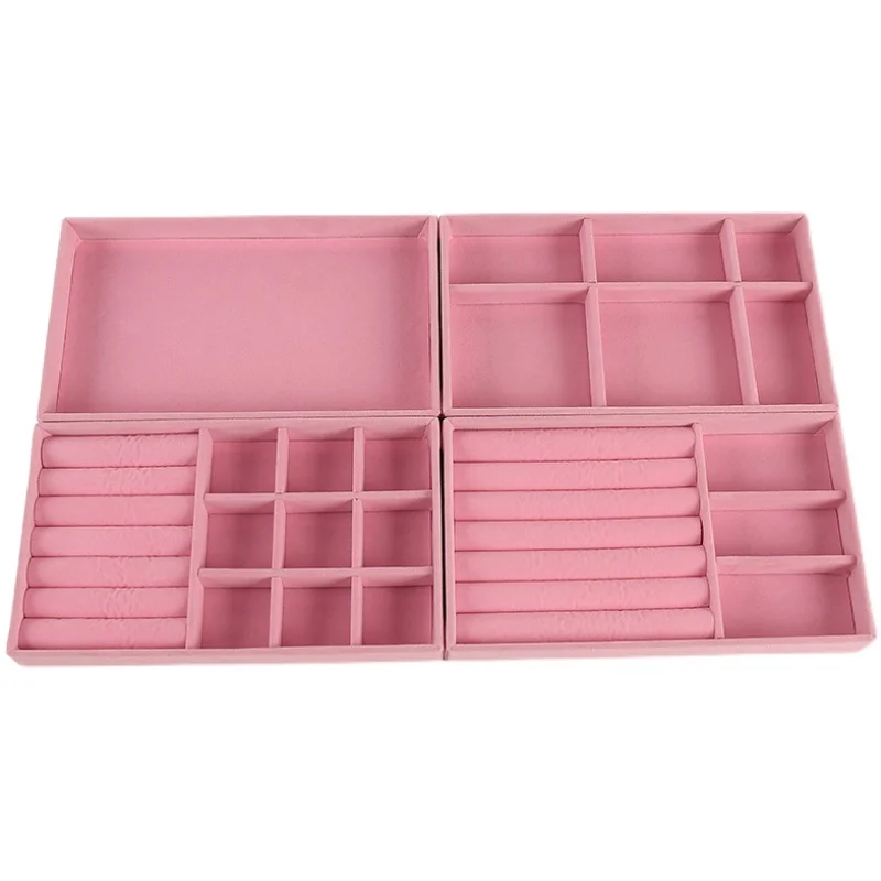 Pink Velvet Jewelry Display Stackable Exquisite Jewellery Holder Portable Ring Earrings Necklace Organizer Box