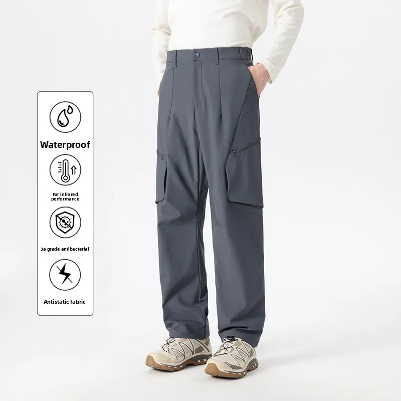 

Thiened Fce Outdoor Casual Pants for Men Waterproof Fabric Autumn Winter New Sle Youthful Straight Leg Trousers