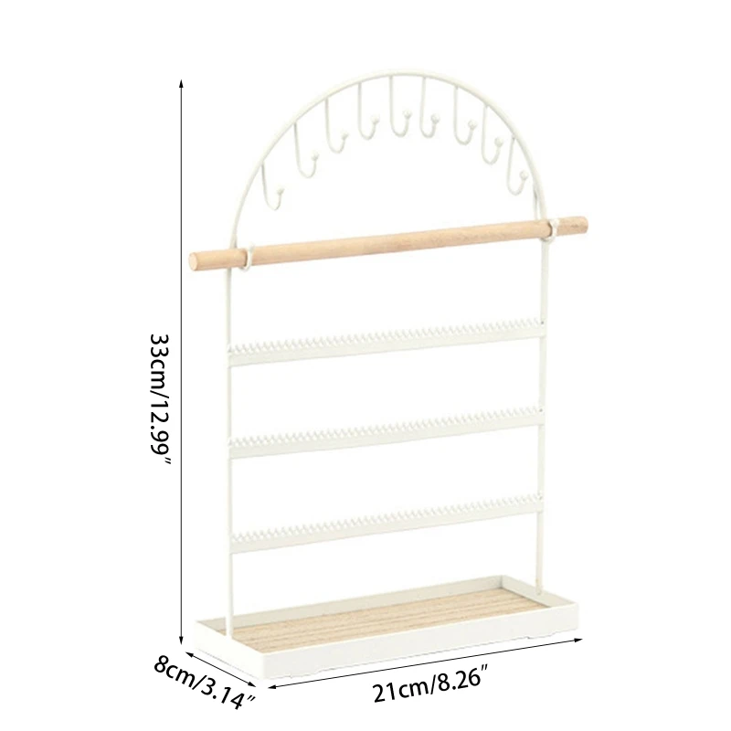 Organizador escalonado joyería del metal del estante exhibición joyería con bandeja y gancho madera