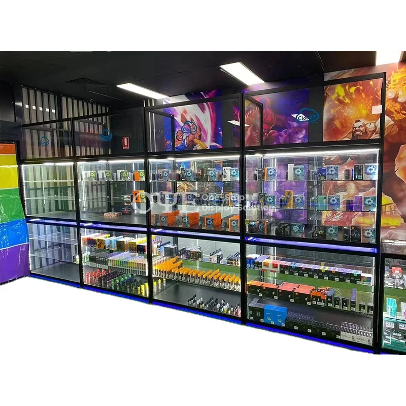 Custom. high-end smoke shop display glass showcase factory custom price glass display cabinet