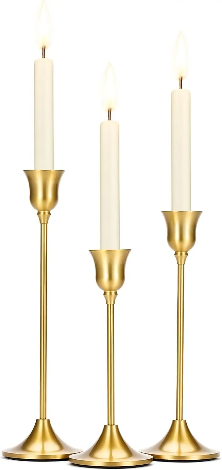 Home Bar Set - Vintage Brass Gold Taper Candle Holders
