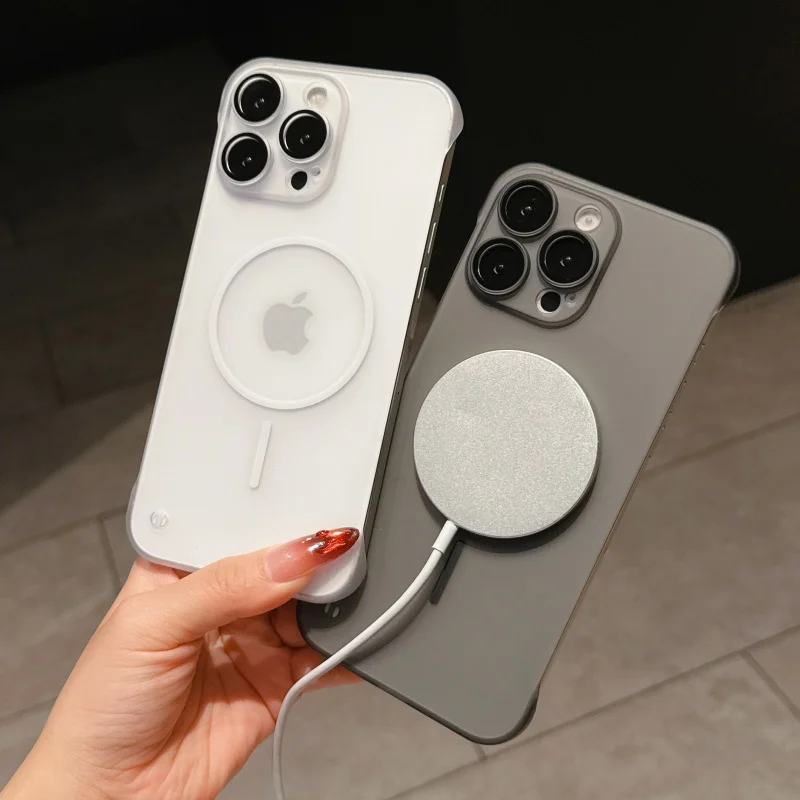 حافظة رفيعة للغاية وشفافة بدون إطار لهاتف آيفون 16 15 14 13 12 11 برو ماكس بلس غطاء بلاستيكي صلب نحيف Magsafe مقاوم للصدمات غير لامع