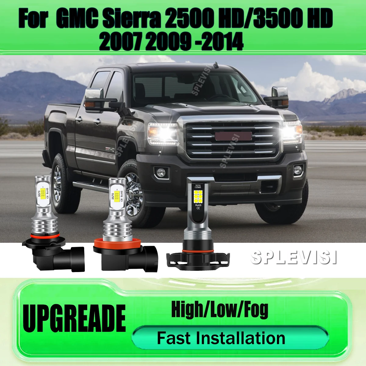 

9005 H11 H16 LED Headlight Foglights - Algorithm Friendly Conversion For GMC Sierra 2500 HD 2007 2009 2010 2011 2012 2013 2014