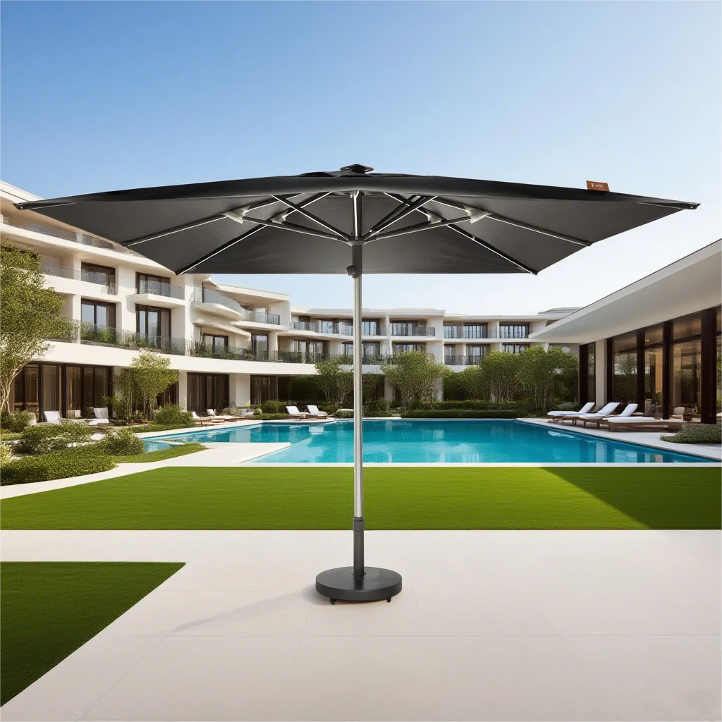 

High Quality 10x10FT UV-Resistant Outdoor Aluminum Center Pole Umbrella with Light for Restaurant Hotel Patio Umbrellas & Bases