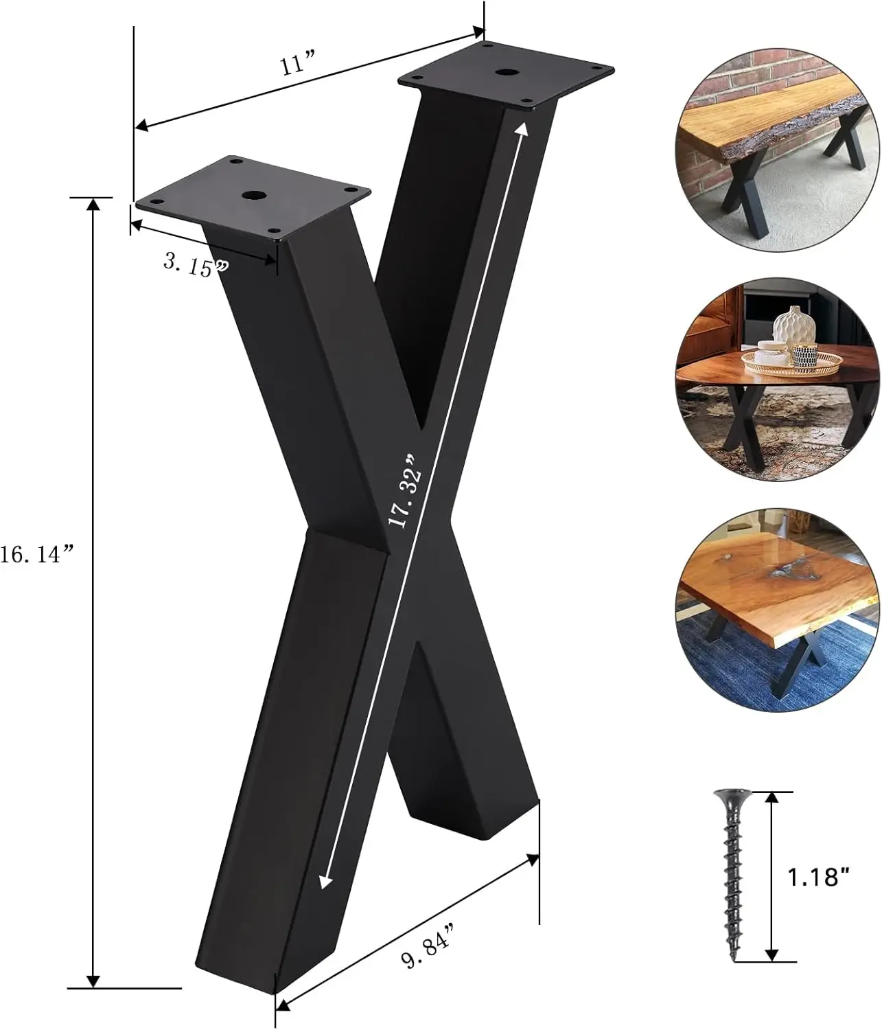 

Ножки для скамейки 16-дюймовые металлические ножки для скамейки X-образной формы Прочные металлические ножки для журнального столика, набор из 2 шт., черные
