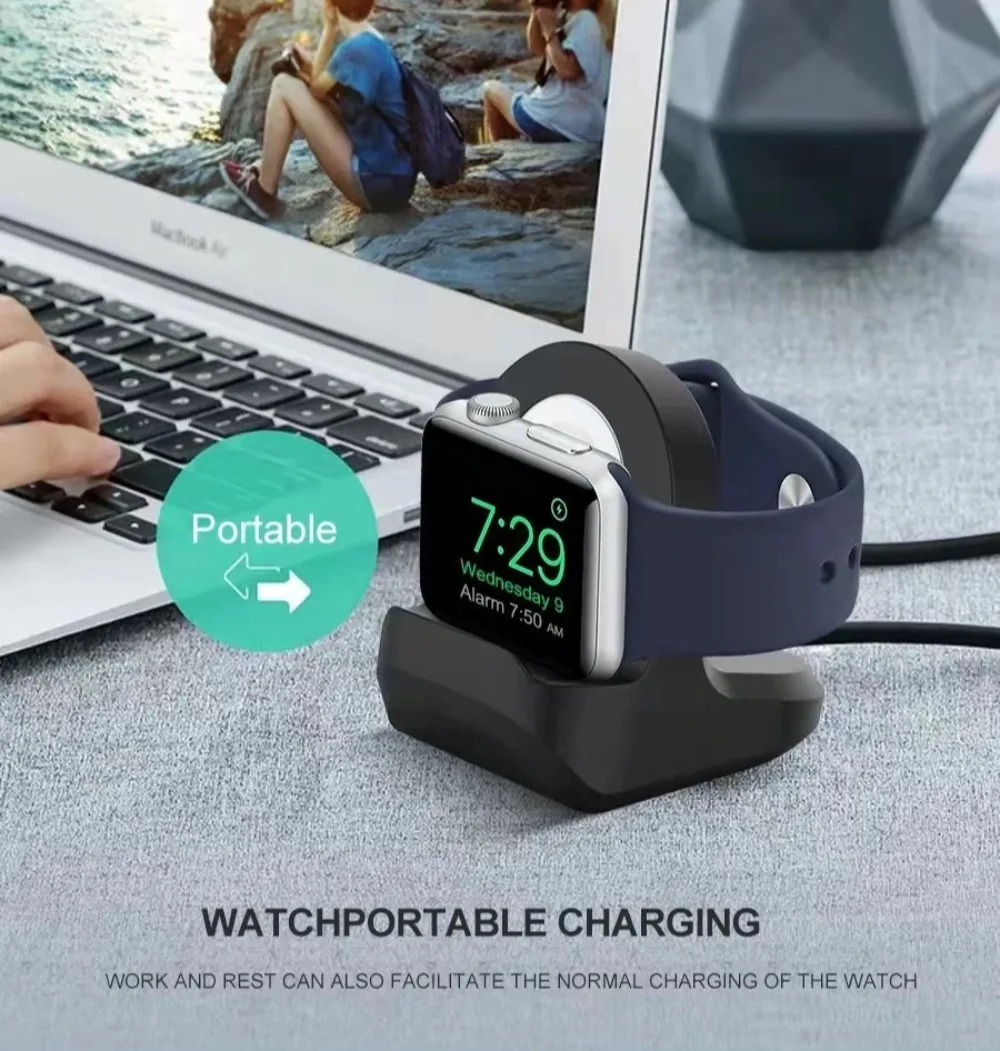 IWatch Charging Dock Soft Silicone Holder for Apple Watch Ultra Series 10 9 8 7 SE 49-36mm Desktop Watch Charger Bracket