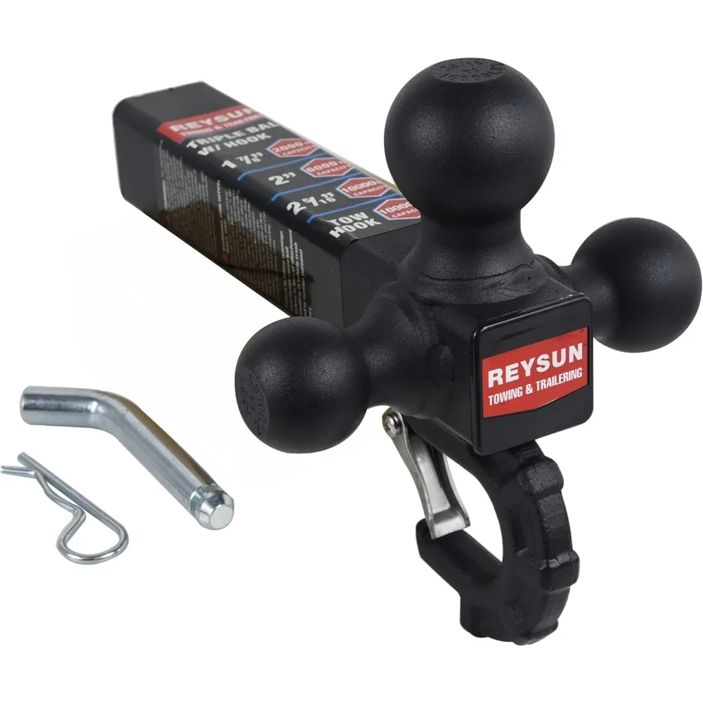 

Patented Forged Trailer Hitch Tri-Ball Hitch with Hook: 3 Sizes in 1 Tow Ball Hitch, Fits 2-inch Hitch Receiver, Secure Locking