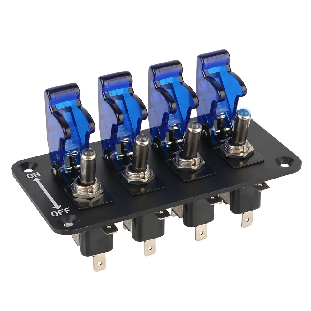 

Auto Ignition Switch Panel Start Push Button LED Indicator 12V 20A 4 Rocker Toggle Switch Panel for Racing Car Vehicles