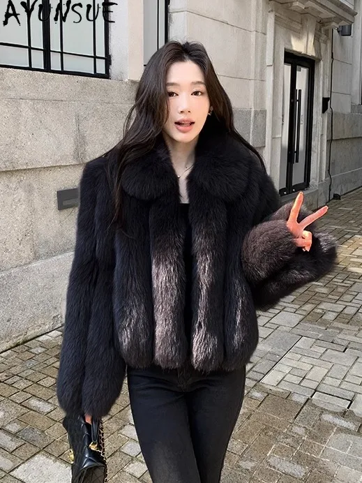 

AYUNSUE 2025 Whole Skin Fox Fur Jacket Woman Luxury Short Natural Fox Fur Jackets for Woman Clothes High Quality Abrigo Mujer