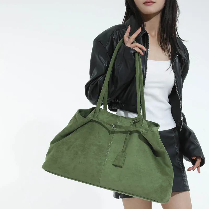 Women Suede Tote Bag Solid Color Shoulder Bag Large Capacity Handbags Trendy Satchel Bags Work Travel Shopping Commuter Tote Sac