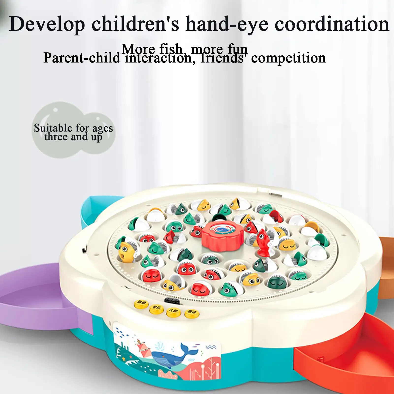 Magnet Fishing Game For Kids Rotating Fish Board With Music Parent-Child Bonding Learning Activity For 4-6 Years Old Children