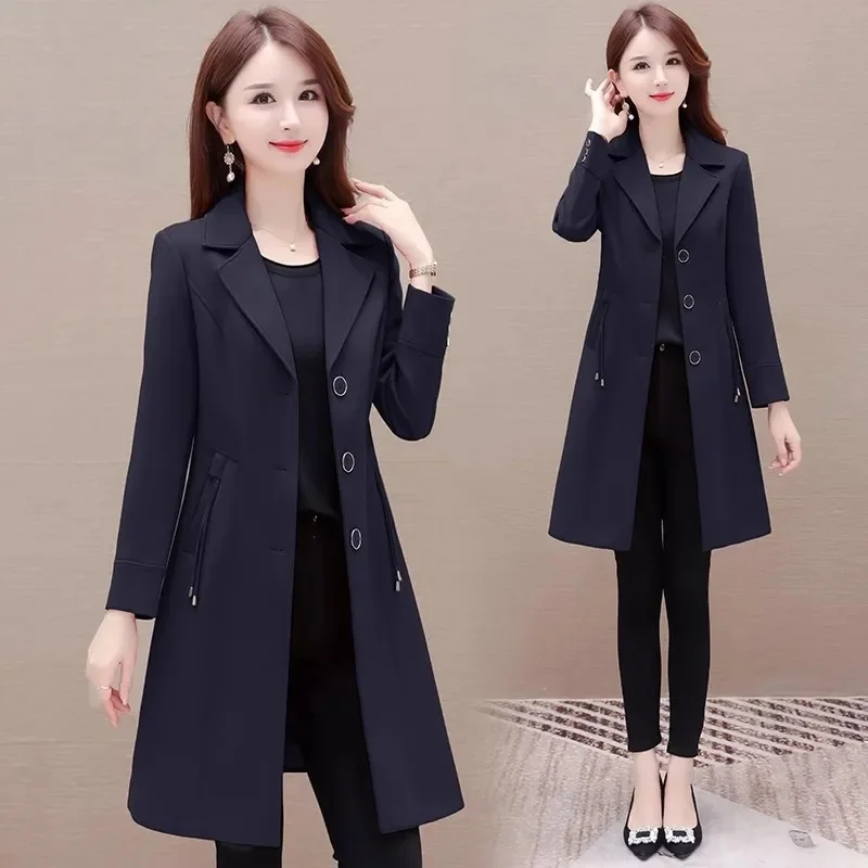 

Women Trench Coat 2024 New Spring Autumn Windbreaker Lady Fashion All-Match Slim Coat Ladies Mid-length Outerwea Tops 4XL