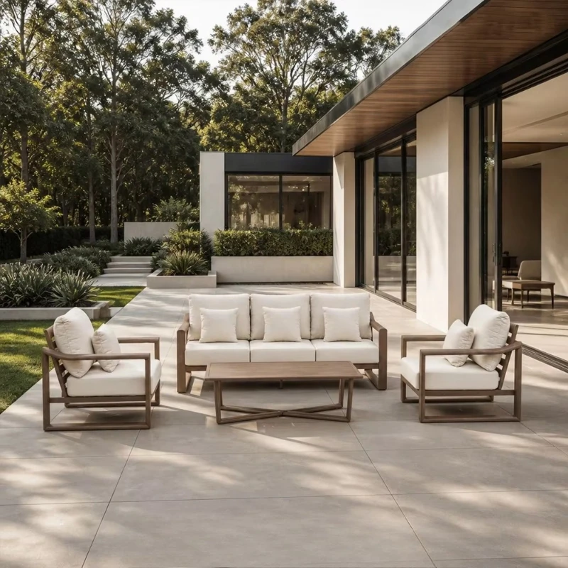 

Superior Villa Garden Sofa Set, Wood Grain Finish, Aluminum Garden Sofa