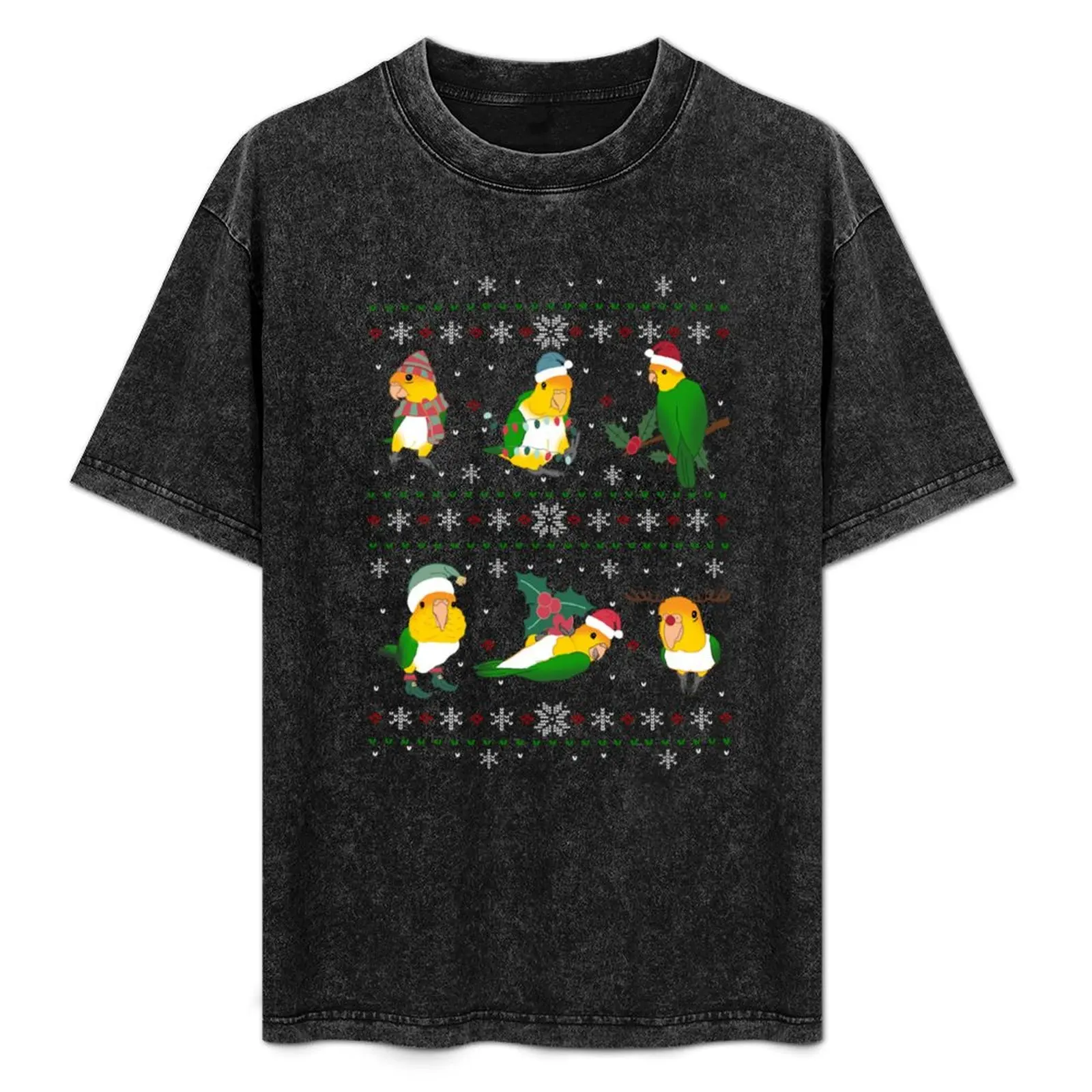 Camiseta de manga corta informal y relajada con estampado de memes de loros y pájaros navideños para propietarios de loros, estilo Ugly Christmas Caique Parrot