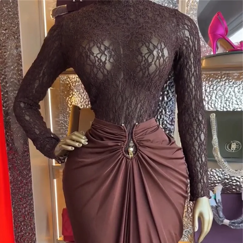 Damskie komplety dwuczęściowe na jesień, nowe, słodkie i świeże, koszula z długim rękawem i wysokim kołnierzem z koronką, sukienki z wysokim stanem i wiązaniem na biodrach, zestaw dwuczęściowy.