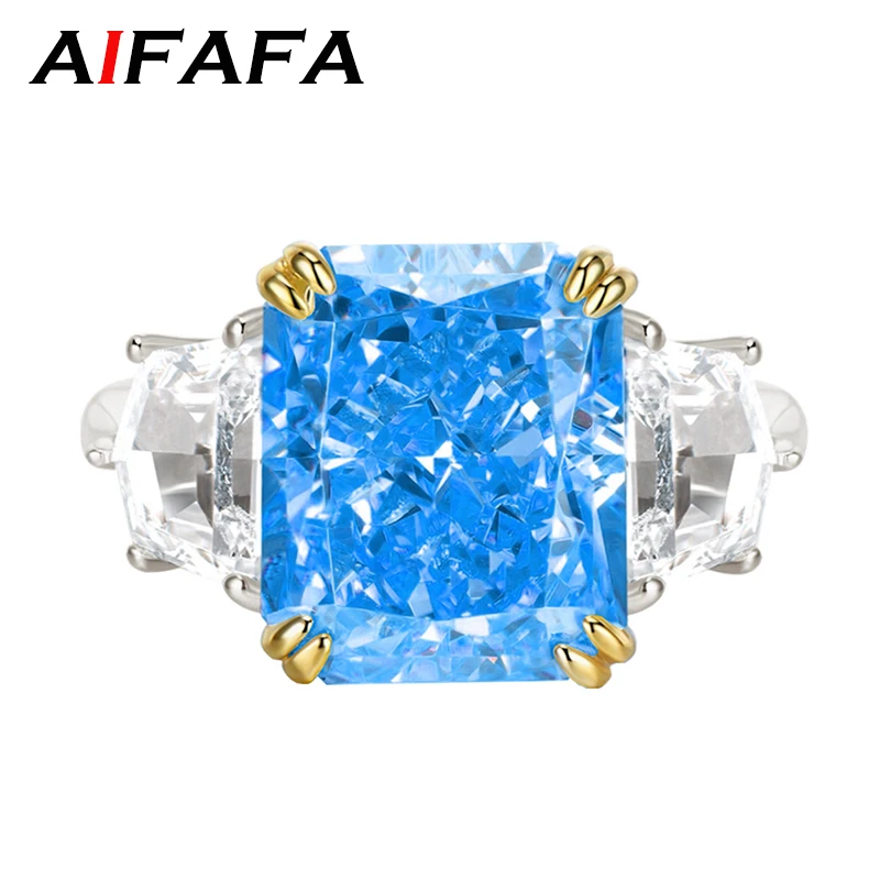 

AIFAFA 100% 925 Sterling Silver Sparkling Fire High Carbon Diamond 8*10mm Gemstone Wedding Rings Women Fine Jewelry