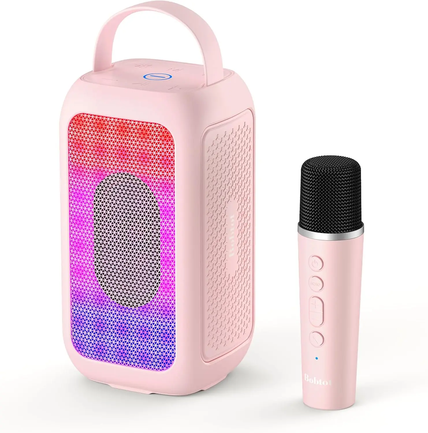 

Портативная Bluetooth-колонка с 16-часовым временем работы, микрофоном, функцией Magic Sound, режимами Echo и EQ, розового цвета