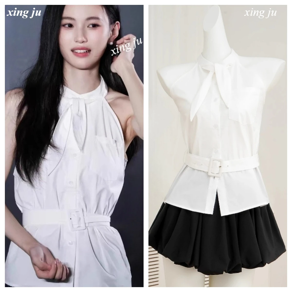 

Женская белая рубашка без рукавов для певицы, летние короткие топы с лямкой на шее, костюм для джазового танца для девочек, одежда для выступлений в ночном клубе, диджей, сценическая одежда