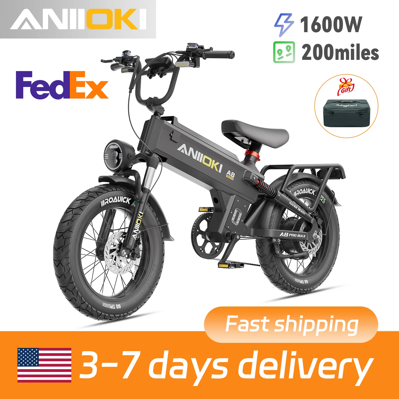 

ANIIOKI Electric Bike 48V 60Ah battery Electric Bicycle 1600W Peak Motor Bicycle 31mph Max Speed Universal Adult Bicycle