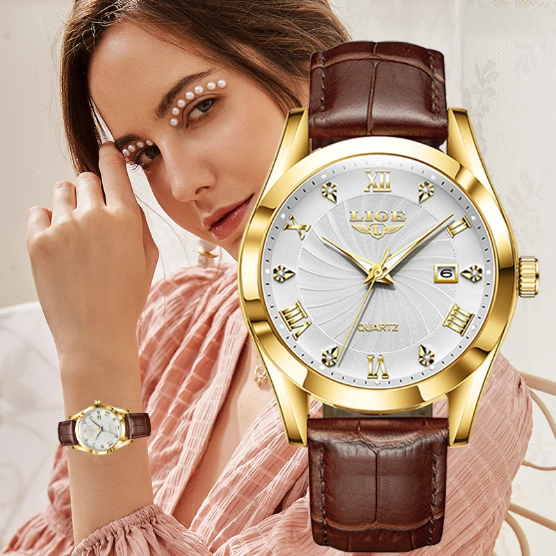 LIGE Women\'s Wristwatch Fashion Casual Leather Sport Waterproof Woman Watch Top Brand Luxury Women Bracelet Classic Female Clock