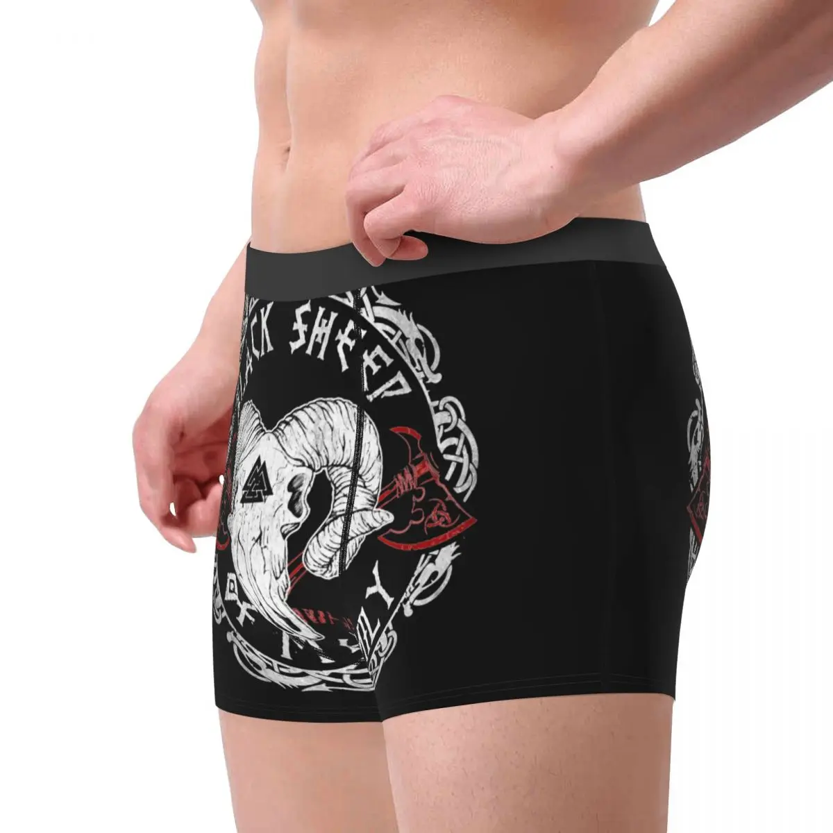 Men Boxer Shorts Panties Viking Black Sheep Skull Axe Soft Underwear Vikings Homme Funny S-XXL Underpants