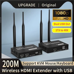 1080P 200M Wireless HDMI Video Transmitter Receiver Extender with IR HDMI KVM Loop-Out For Laptops PC to TV Monitor Projector