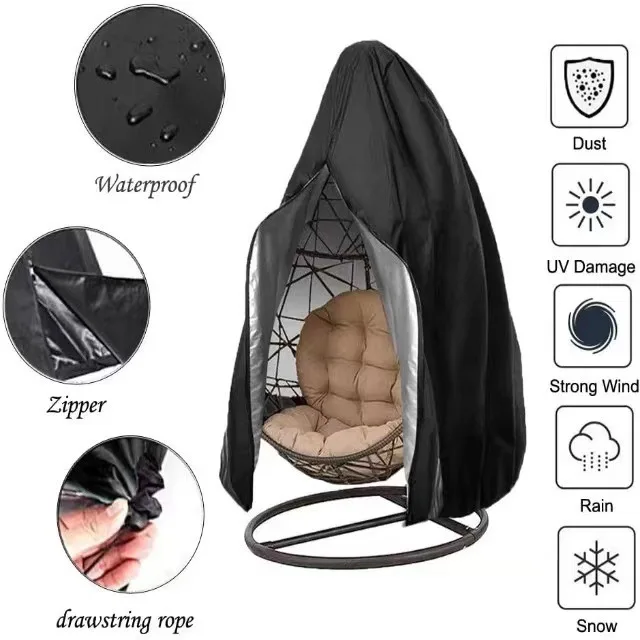 Patio Egg Chair Covers with Zipper Outdoor Furniture Heavy Duty Swing Hanging Eggs Chair Cover Waterproof Anti-UV Dust-proof