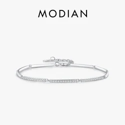 MODIAN White Gold Plated Bracelet For Women 925 Sterling Silver Rectangle Pave Setting Bracelet Dainty Fashion Basic Jewelry